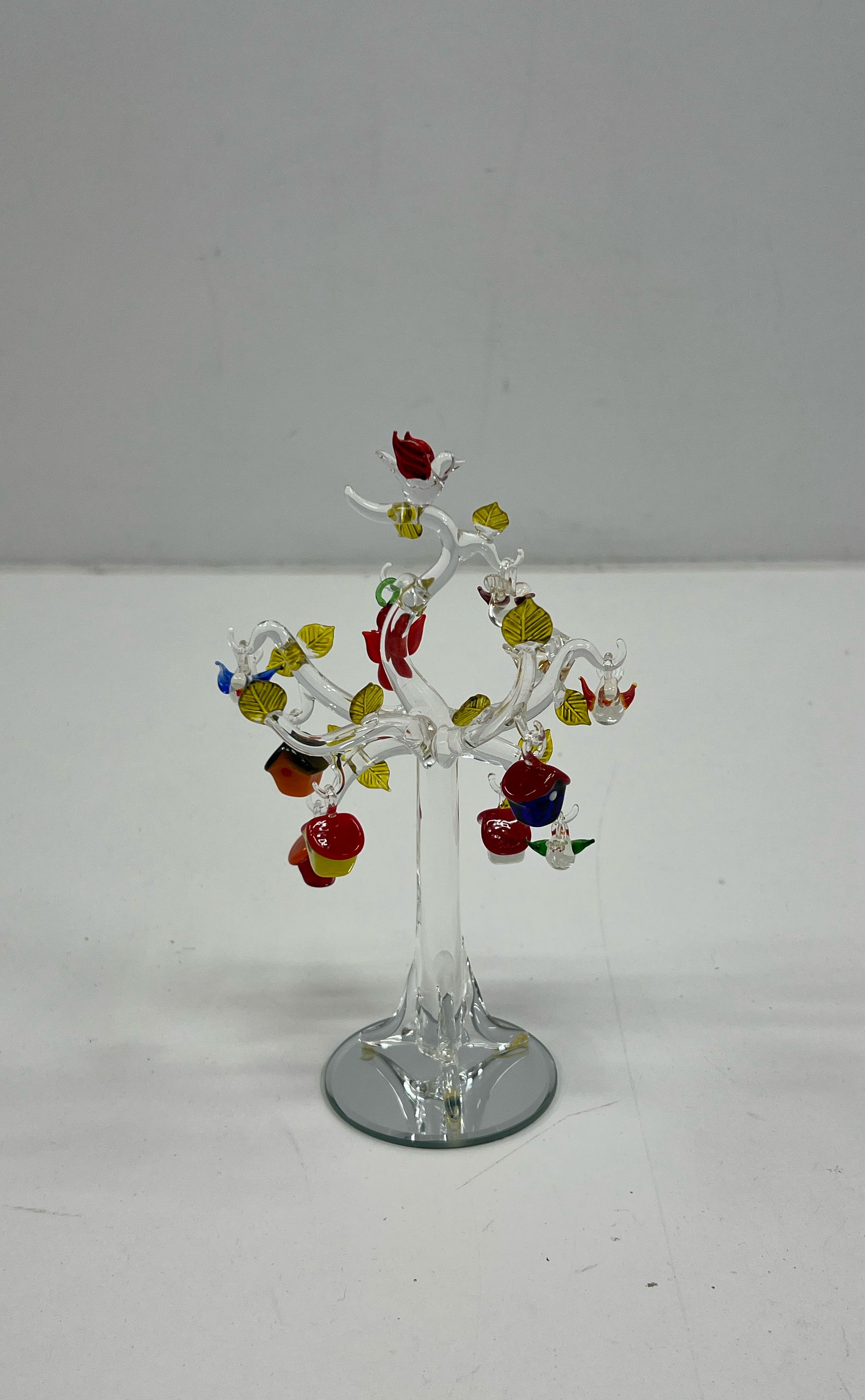 Hand Blown Glass Tree With Birds And Birdhouses Art Glass