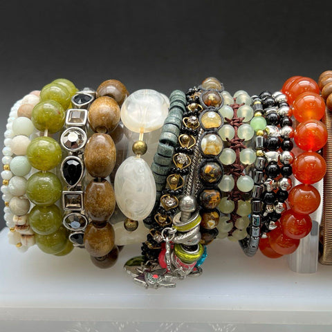Mixed Costume Jewelry Bracelet Lot 40+ Pcs Beaded Bangles Cuffs Boho Eclectic