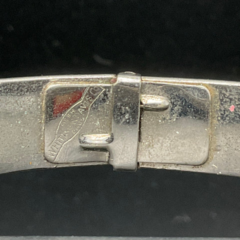 Vintage Whiting & Davis Silver Tone Floral Hinged Bangle Bracelet 6.25"