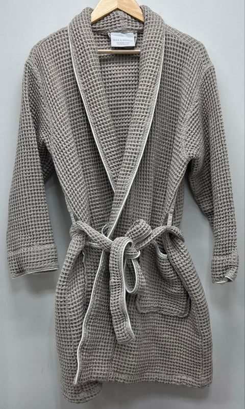 Boll & Branch Unisex Gray Waffle Weave 100% Organic Cotton Belted Robe Sz XL