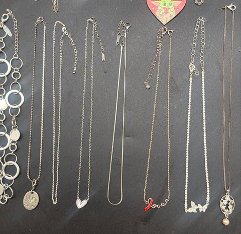 Silver Tone Fashion Jewelry Necklace Lot 23 Grogu Stitch Themed Pendants