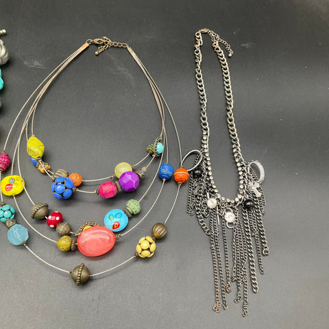 Vintage Costume Statement Necklace Lot 4pc Turquoise Faux Pearl Rhinestone Bib