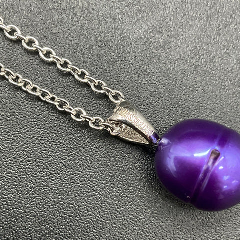 Honora Stainless Steel Purple Pearl Pendant Necklace 12.8mm Pearl 18" In Box