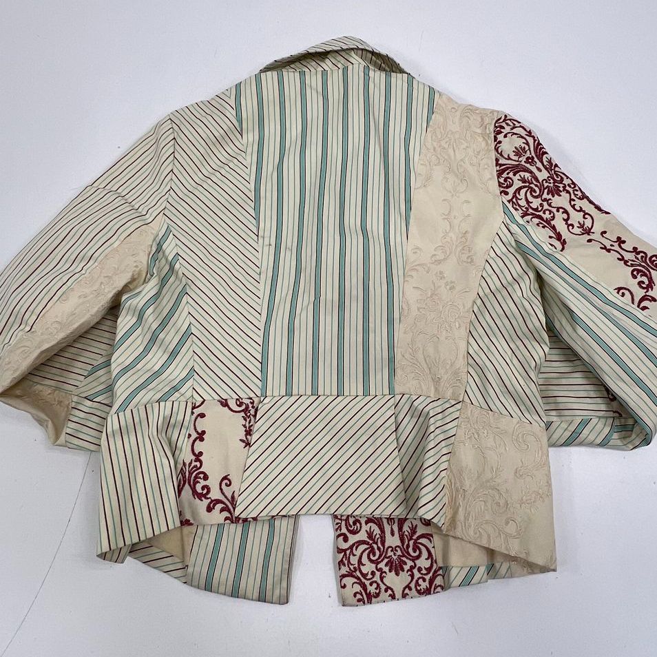Anthropologie Elevenses Striped Embroidered Patchwork Cotton Blazer Women's 6P