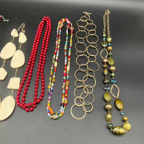 Costume Jewelry Lot of 8 Necklaces Vintage to Modern Beaded Statement Gold Tone