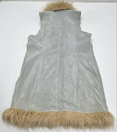 Wilson's Leather Maxima Women's Gray Suede Long Vest Faux Fur Trim Boho Sz XL