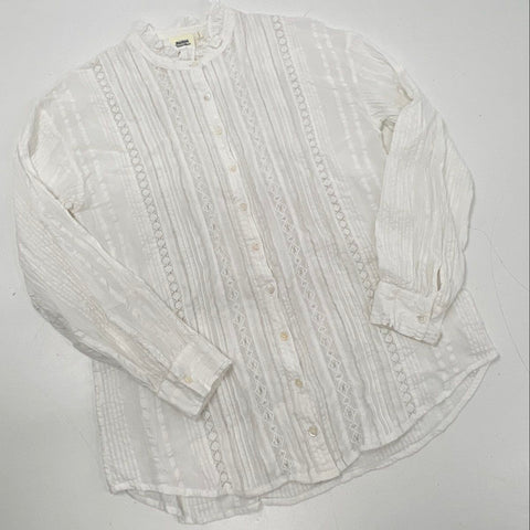 Hartford Women's White Alternative Top Lace Panel Pintuck Ruffle Blouse Size 1