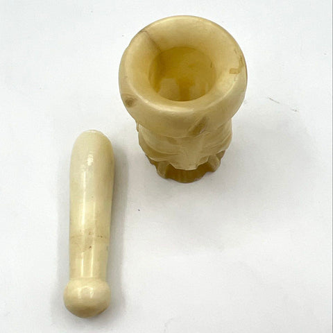 Vintage Hand Carved Stone Figural Mortar and Pestle Bearded Man Face 6"