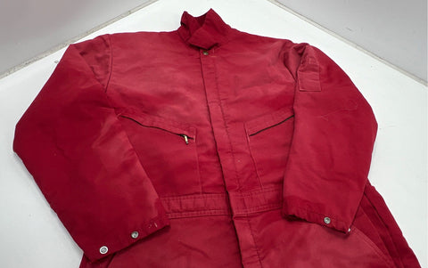 Vintage 80s Berco Quilt Lined Insulated Work Coveralls Red Sz L Regular