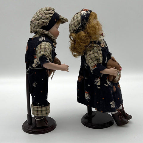 Vintage CSP Porcelain Doll Lot 1994 Boy and Girl 15 Inch With Stands 2 Pieces