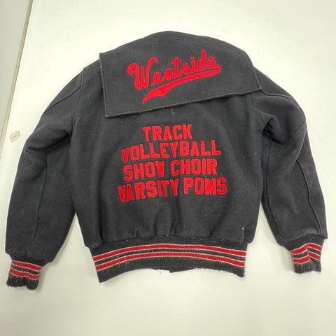 DeLong Vintage Y2K Womens Wool Varsity Letterman Jacket Westside 04 Black L