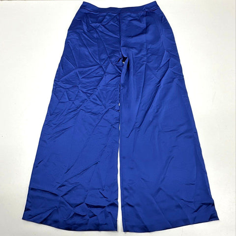 Trina Turk Women's Royal Blue Wide Leg Satin Side Zip Trousers NWT Sz 12