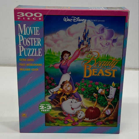 1991 Golden Disney Beauty and the Beast Movie Poster Puzzle 300pc Vintage Sealed