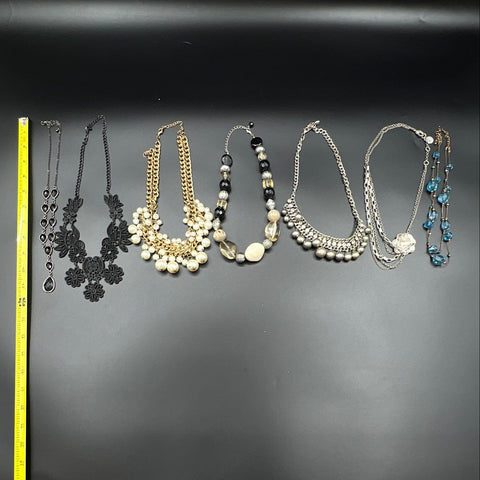 Fashion Costume Statement Jewelry Necklace Lot of 7 Bib Faux Pearl Floral Blue