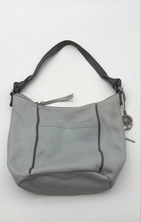 The Sak Collective Light Grey Pebbled Leather Hobo Shoulder Bag Dark Brown Trim