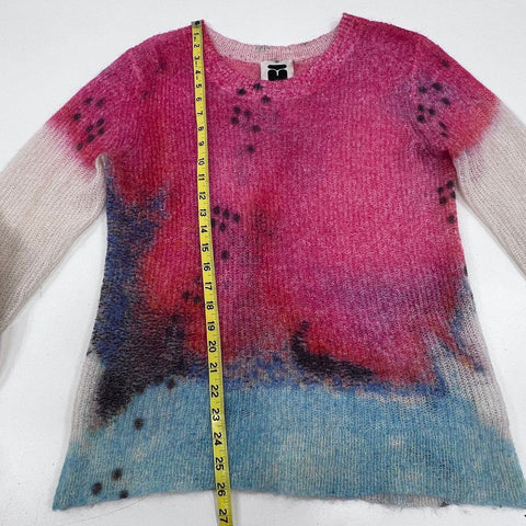 Paynestar Women's Pink Abstract Kid Mohair Merino Wool Blend Sweater Sz L