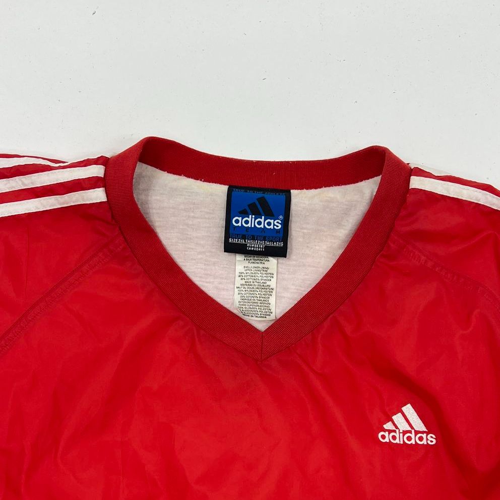 Vintage 90s adidas Red Team V-Neck Nylon Pullover Windbreaker Mens 2XL
