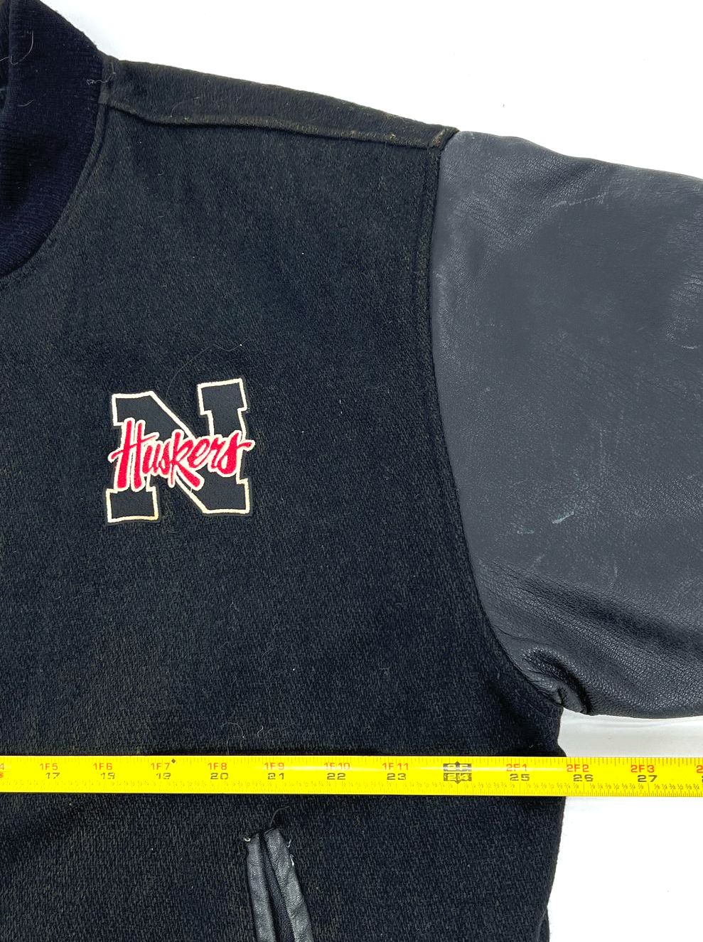 Vintage 90s 20/20 Sports Black Nebraska Huskers Wool Leather Varsity Jacket