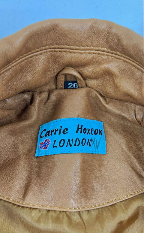 Vintage Y2K Carrie Hoxton London Tan Leather Belted Moto Jacket Women's 20