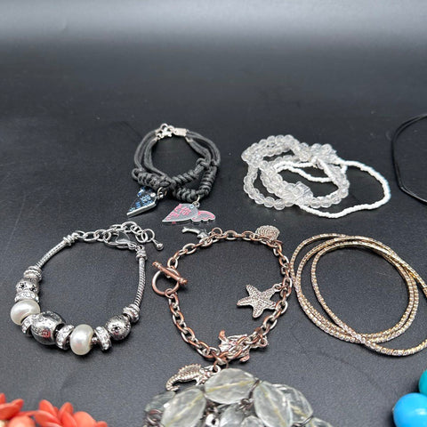 Mixed Fashion Costume Jewelry Lot 25+ Beaded Charms Bangles Cuffs Bracelets