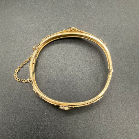 Vintage Marino Gold Tone Black Stone Victorian Revival Bangle Bracelet Signed