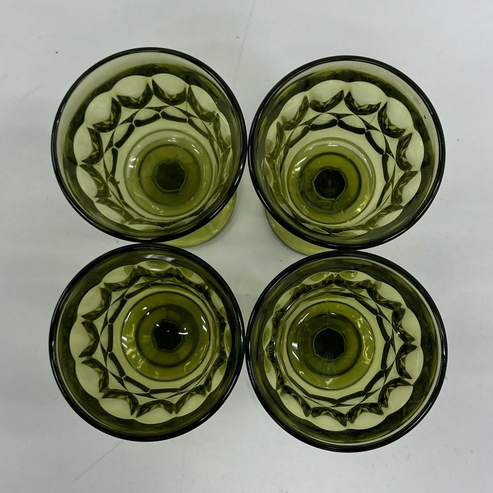 Vintage Noritake Set Of 4 Perspective Green Glass Wine Goblets Glasses Fancy