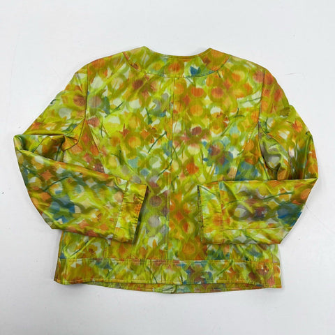 Louben Women's Green Floral Impressionist Round Neck Jacket Sz 12