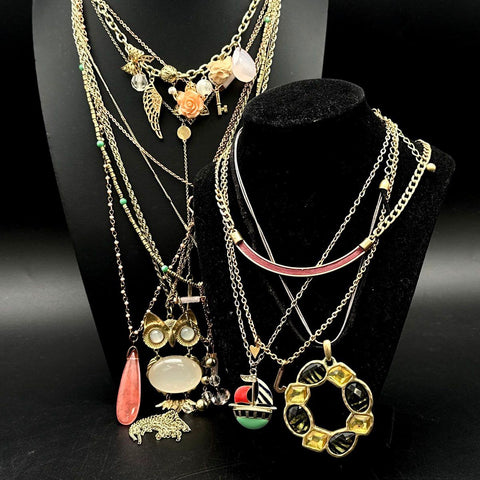 Vintage to Modern Fashion Necklace Lot Owl Enamel Statement Costume Jewelry