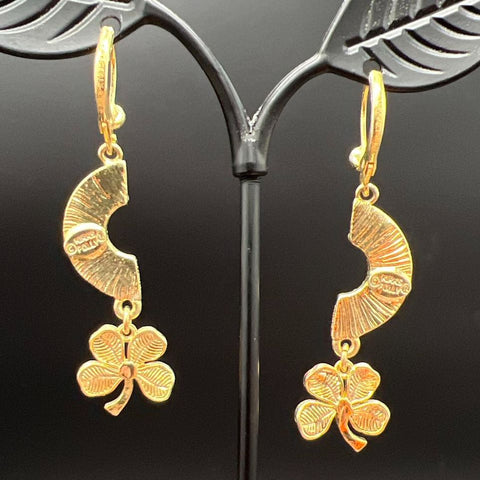 Vintage Kirks Folly Gold Tone Rainbow Rhinestone Shamrock Dangle Earrings
