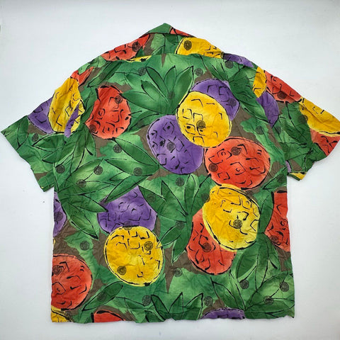 Vintage 90s Made In Hawaii Pineapple Print Honolulu Aloha Shirt Sz XL