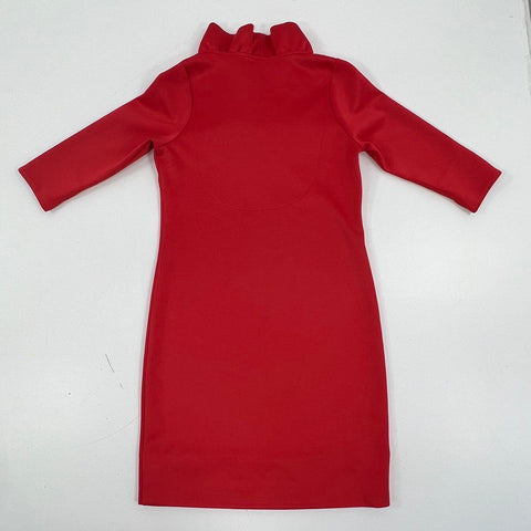Gretchen Scott Women's Red Ruffle Neck 3/4 Sleeve Tunic Dress Sz XS