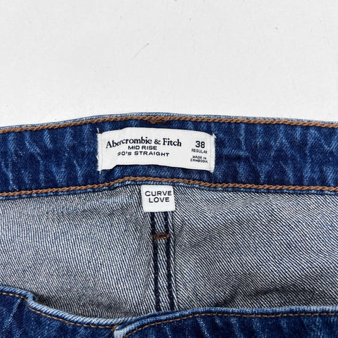 Abercrombie & Fitch Women's Blue 90s Straight Mid Rise Curve Love Jeans NWT 38