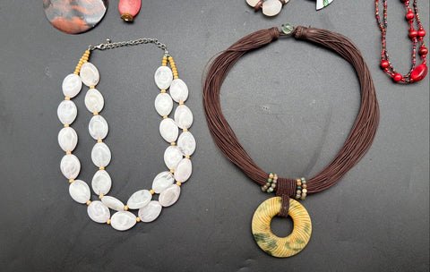 Boho Style Fashion Necklaces Lot of 8 Wood Bead Shell Seed Bead Eclectic Tribal