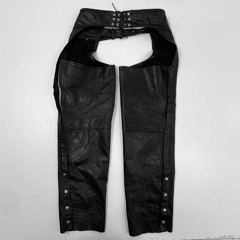 Vintage Leather King Biker Motorcycle Chaps Braided Black Leather Sz XL