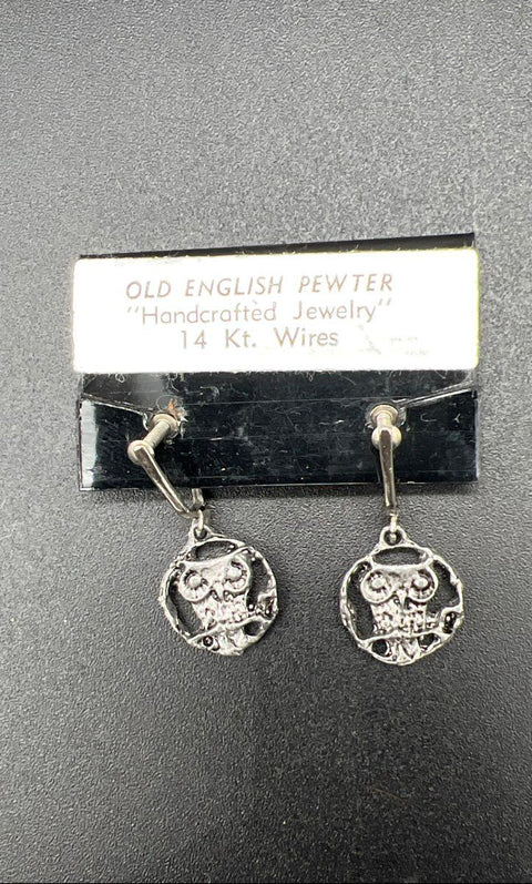 Vintage 70s Pewter Jewelry Lot Metzke Owl Brooch Pendant Poodle Earrings