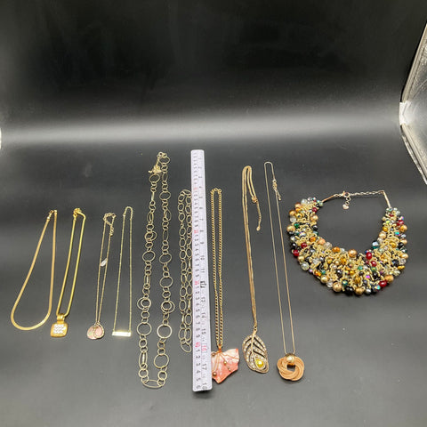 Costume Jewelry Lot 10 Necklaces Gold Tone Beaded Statement Pendants Aldo