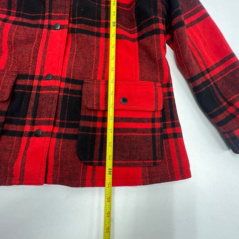 Talbots Women's Red Black Plaid Wool Blend Barn Chore Jacket Petite M NWT