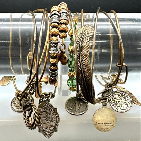 Alex and Ani Bangle Bracelet Lot of 10 Gold Silver Tone Anchor Feather Initial N