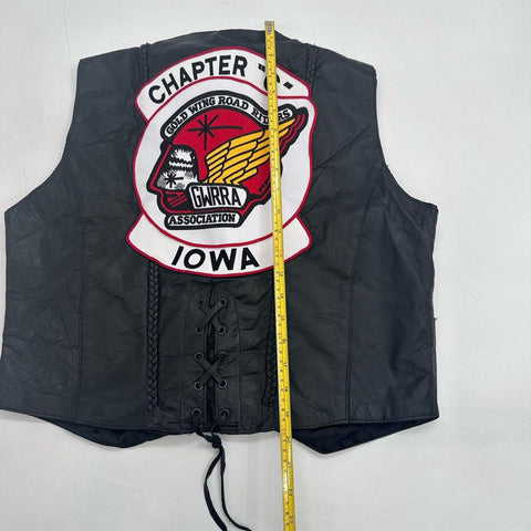 Vintage 90s Barney's Leather GWRRA Gold Wing Biker Vest Patches Sz XXL