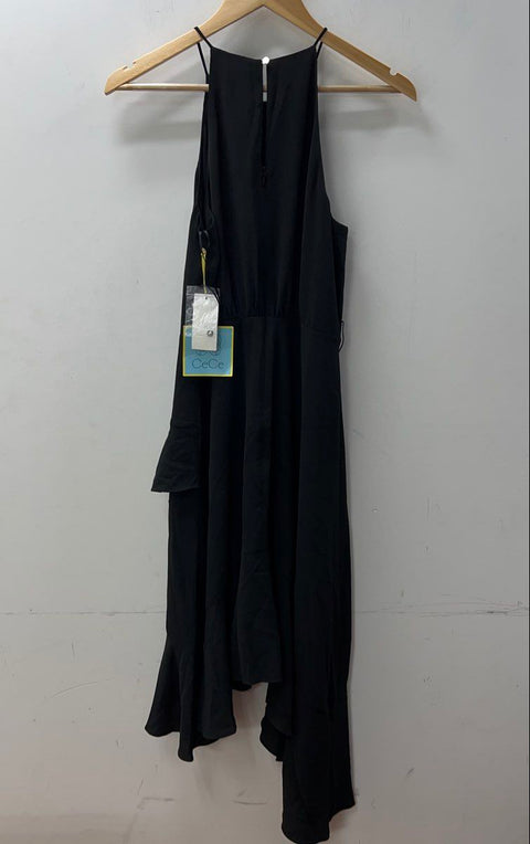 CeCe Women's Black Halter Asymmetrical Ruffle Essentials Dress Sz 4 NWT