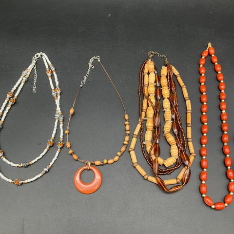 Bohemian Earth Tone Beaded Costume Jewelry Lot of 7 Fashion Necklaces