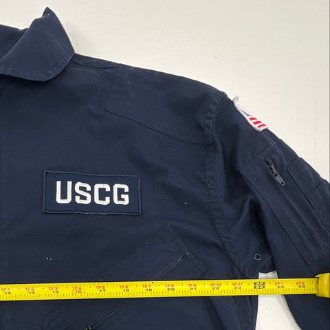 US Coast Guard Mens Coveralls Jumpsuit Navy Blue Utility Work USCG Patches Sz L