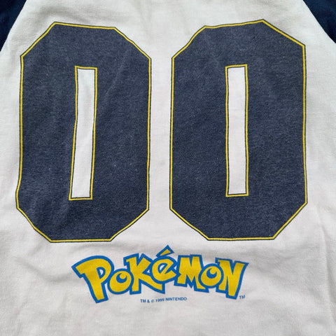 Vintage 1999 Pokemon Ash Pikachu Raglan Baseball T-Shirt Kids Sz S USA
