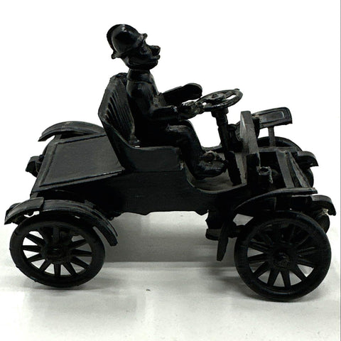 Vintage Cast Iron Toy Car Black Early Automobile with Driver 3 Inch Loose