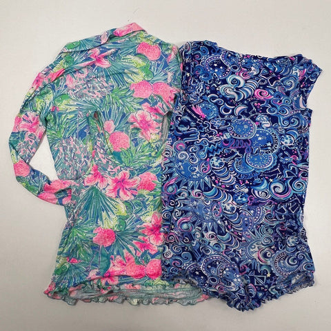 Lilly Pulitzer Women's 4pc Pajama Set Lot Tropical Celestial Pink Blue Sz S