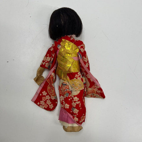 Vintage Japanese Ichimatsu Doll Red Floral Kimono Gofun Glass Eyes Collectible