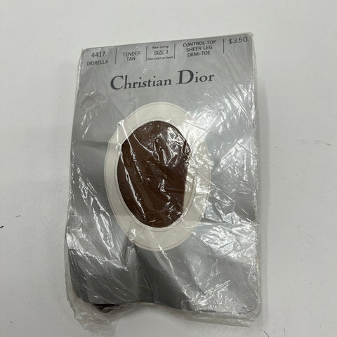 Vintage 80s Christian Dior NOS Tan Diorella Control Top Hosiery Women's Size 3