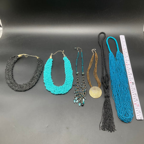 Beaded Statement Necklace Lot of 6 Bib Tassel Pendant Fashion Jewelry