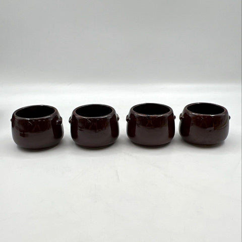 West Bend Brown Glazed Ceramic Bean Pot Set with 4 Bowls 6 Piece Vintage