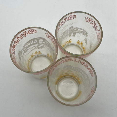 Hazel Atlas Americana Tumbler Set 3 Vintage Mixed Scene Drinking Glasses 5 In